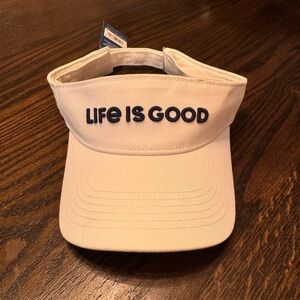 Life Is Good White Cotton Visor Embroidered Logo Adjustable NWT Tennis Golf